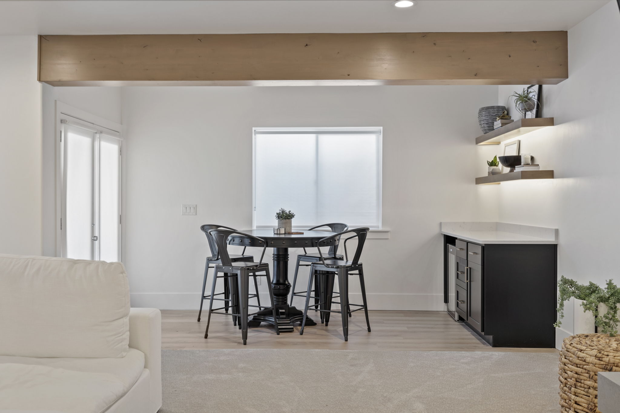 Kitchenette with exposed wood beam